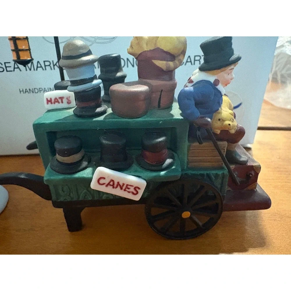 Dept 56 Chelsea Market Hat Monger & Cart Heritage Village Porcelain Figurine Set